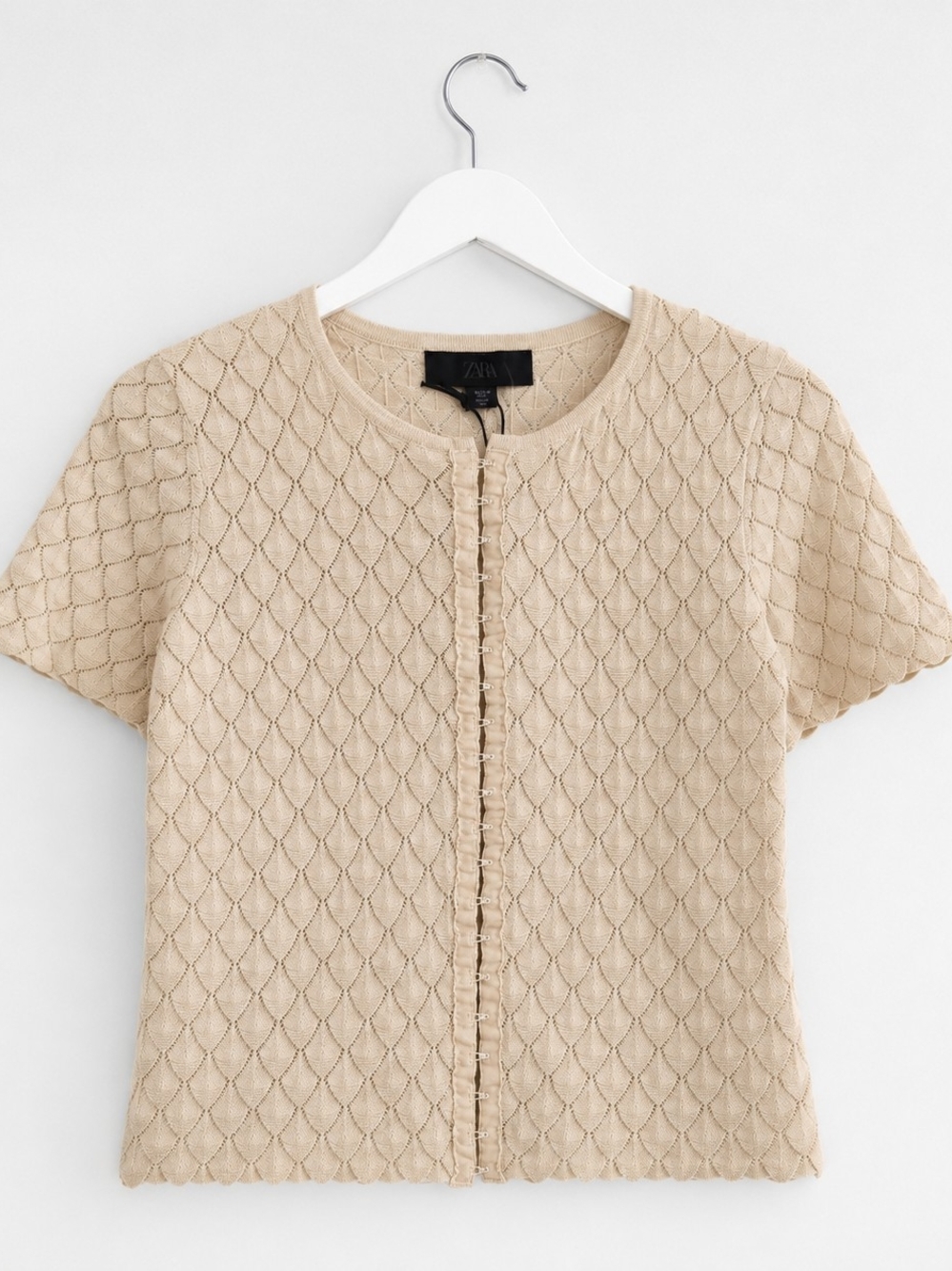 Zara Knit Short-Sleeve Scallop Top Size M NWT